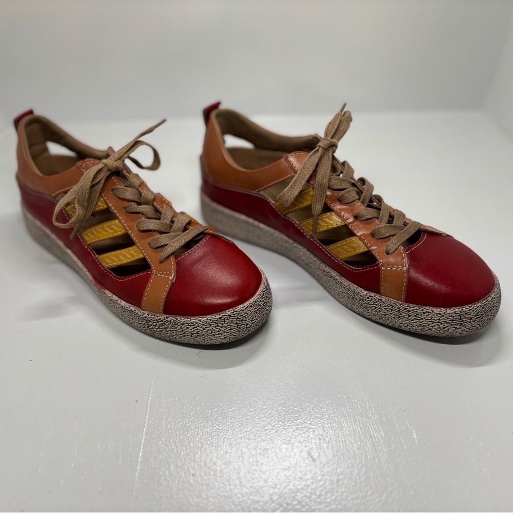 L’Artiste Spring Step “Porscha” Leather Sneakers EU 41 US 10–10.5 Red Colorblock - Picture 3 of 11